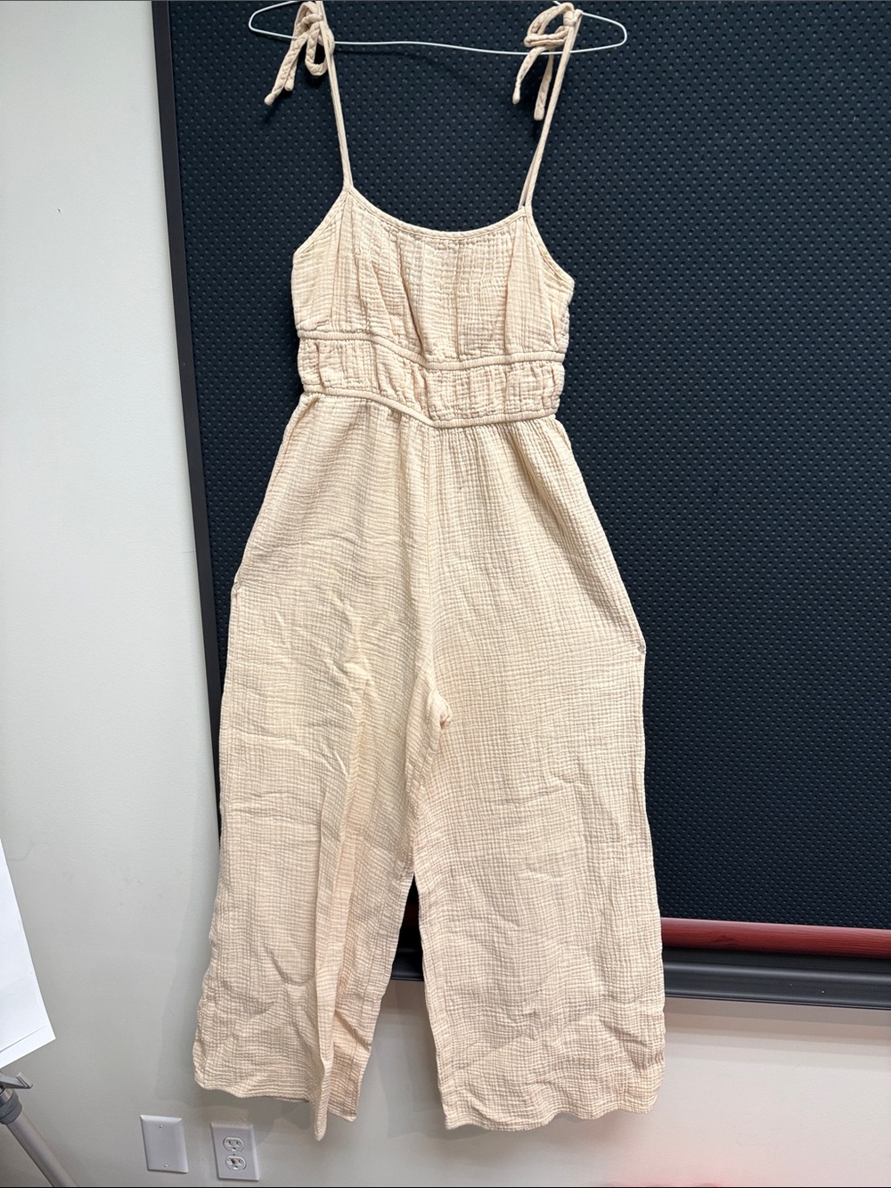 Forever 21 Beige Tie-Shoulder Wide-Leg Jumpsuit